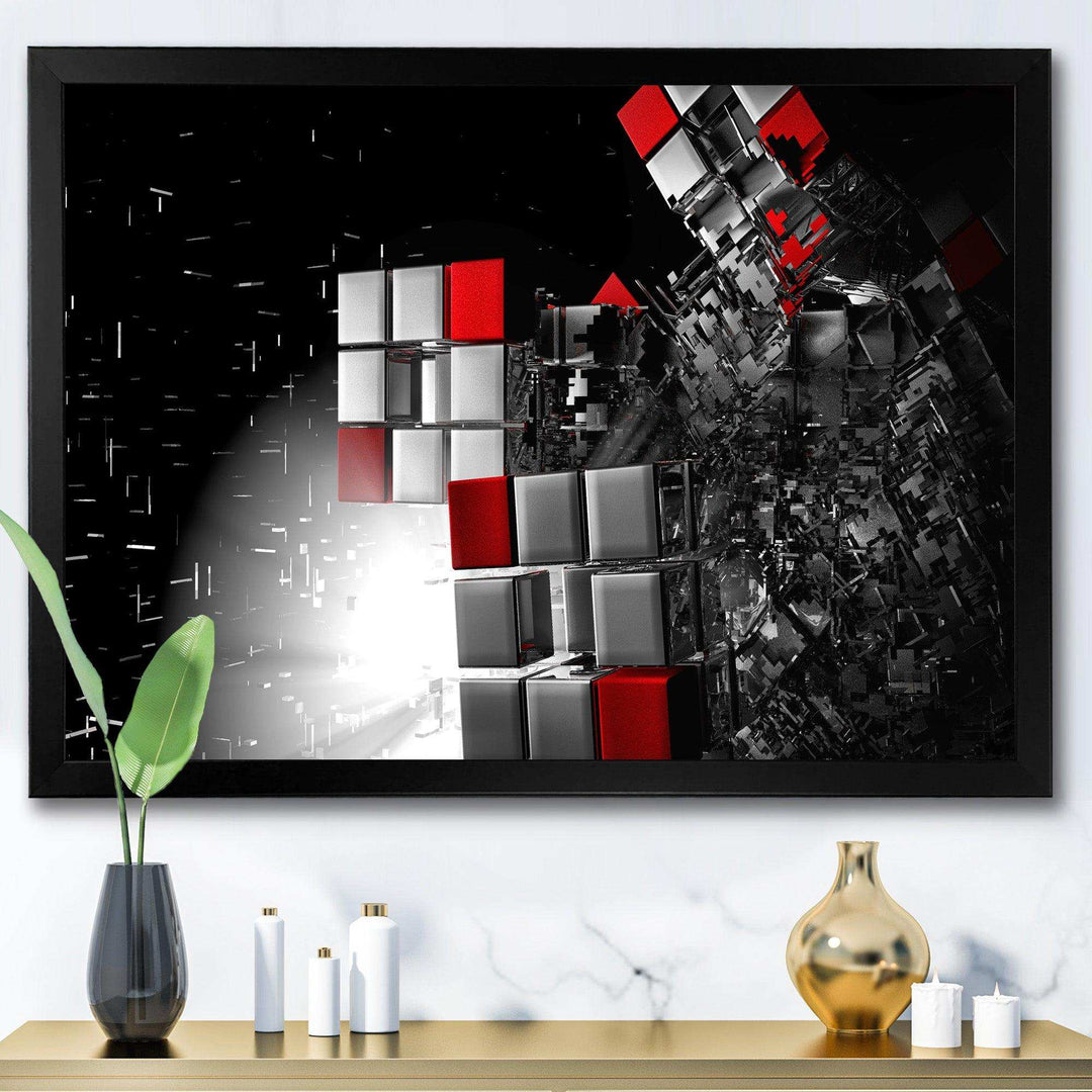 Fractal Red White Cubes - Modern Living Room Wall Decor