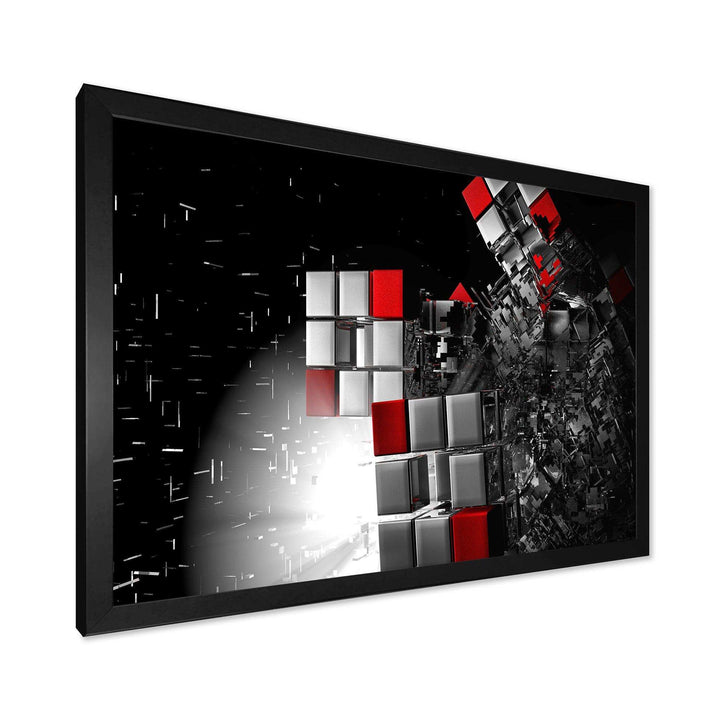 Fractal Red White Cubes - Modern Living Room Wall Decor
