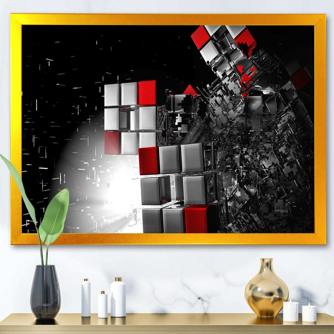 Fractal Red White Cubes - Modern Living Room Wall Decor