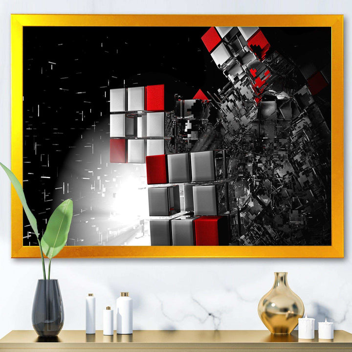 Fractal Red White Cubes - Modern Living Room Wall Decor