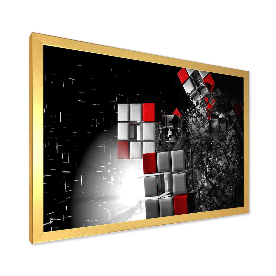 Fractal Red White Cubes - Modern Living Room Wall Decor