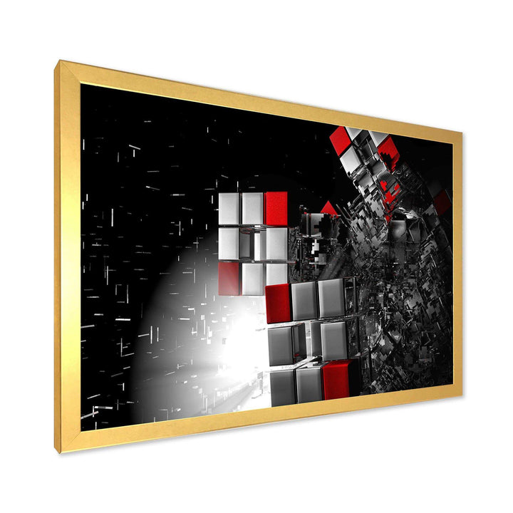 Fractal Red White Cubes - Modern Living Room Wall Decor