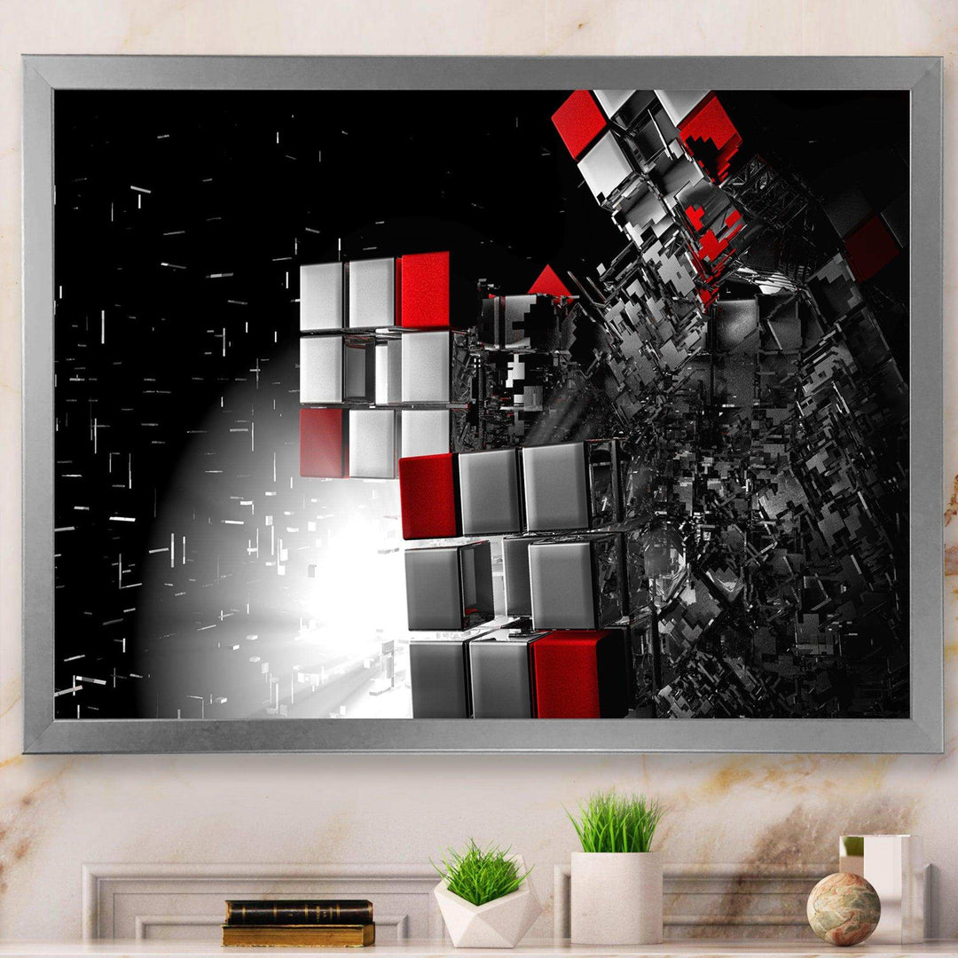 Fractal Red White Cubes - Modern Living Room Wall Decor