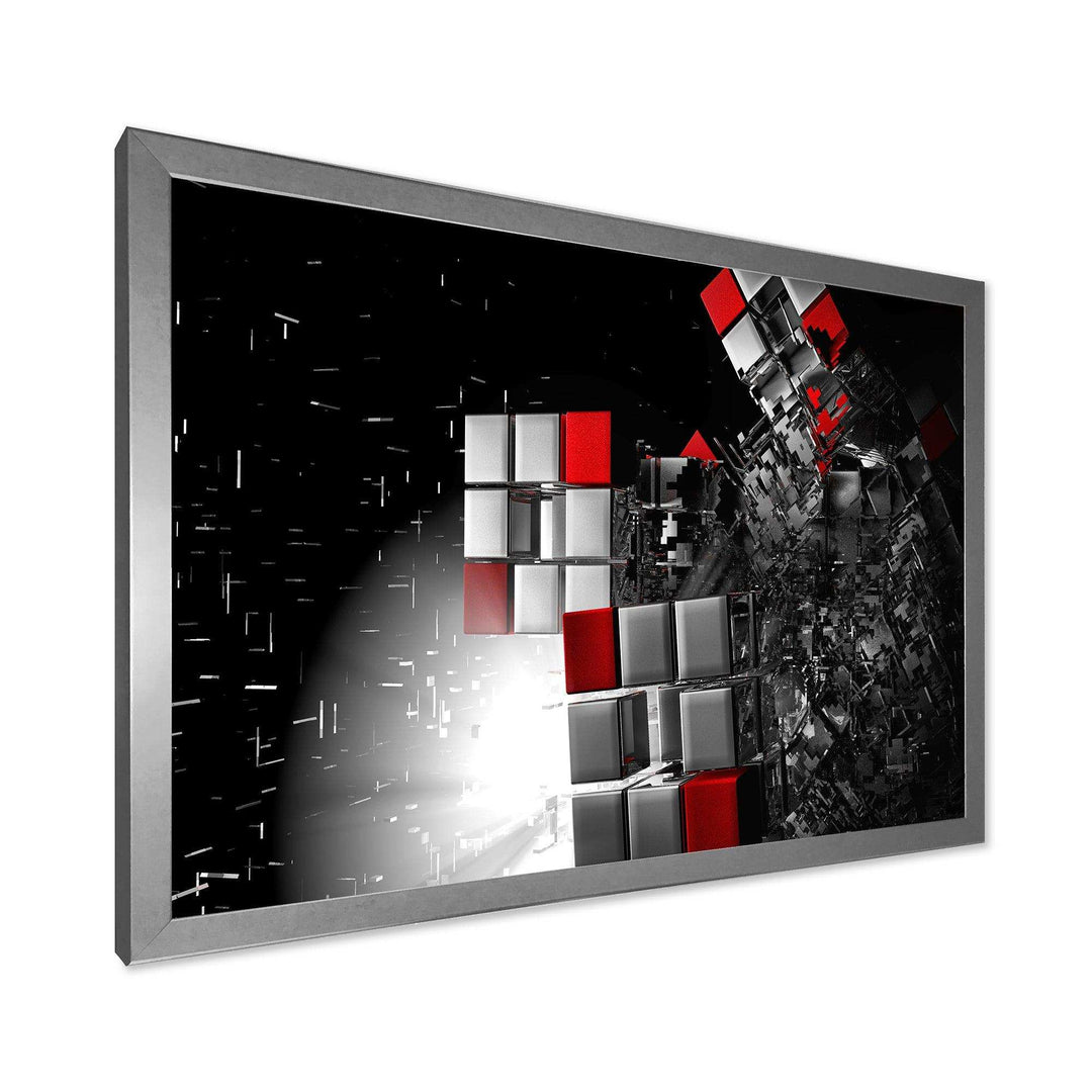 Fractal Red White Cubes - Modern Living Room Wall Decor