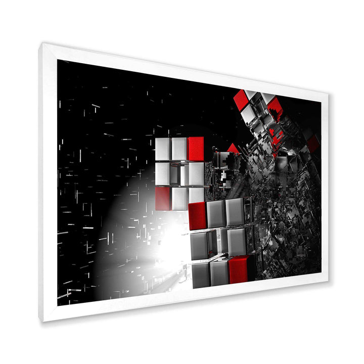 Fractal Red White Cubes - Modern Living Room Wall Decor