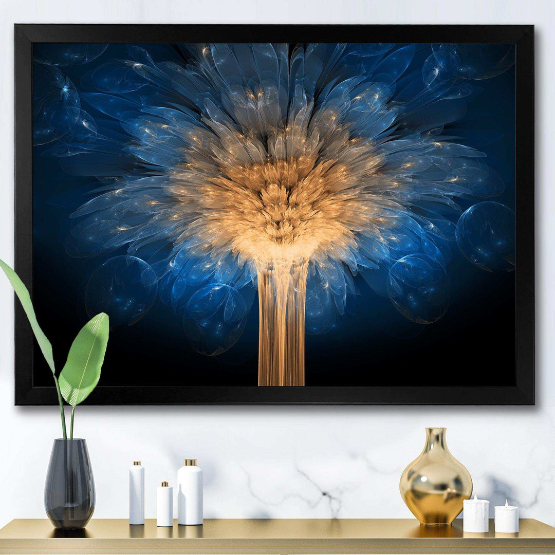 Fractal Blue Dragon Flower - Modern Living Room Wall Decor