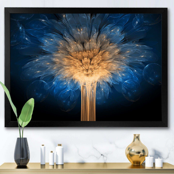 Fractal Blue Dragon Flower - Modern Living Room Wall Decor