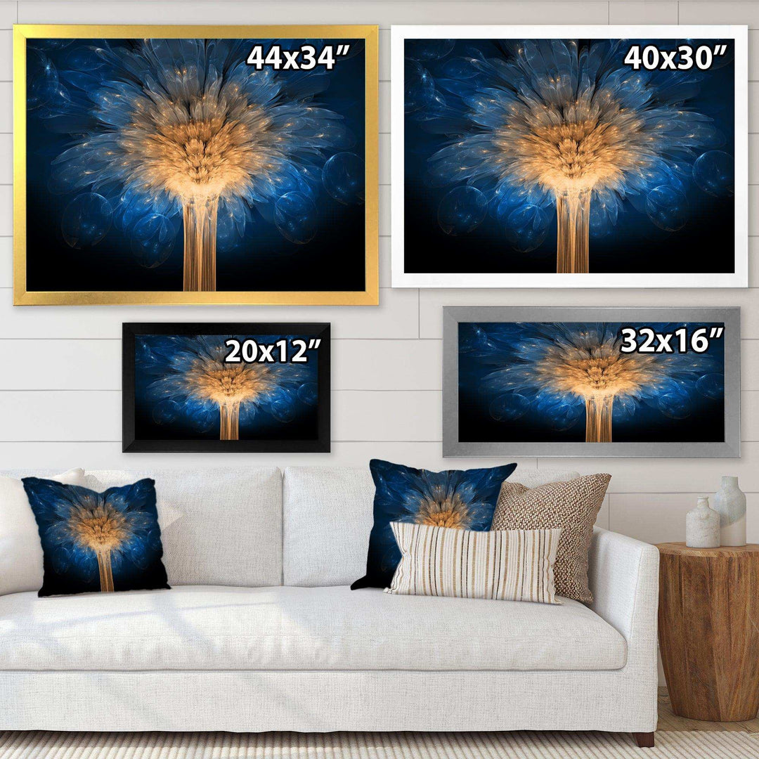 Fractal Blue Dragon Flower - Modern Living Room Wall Decor