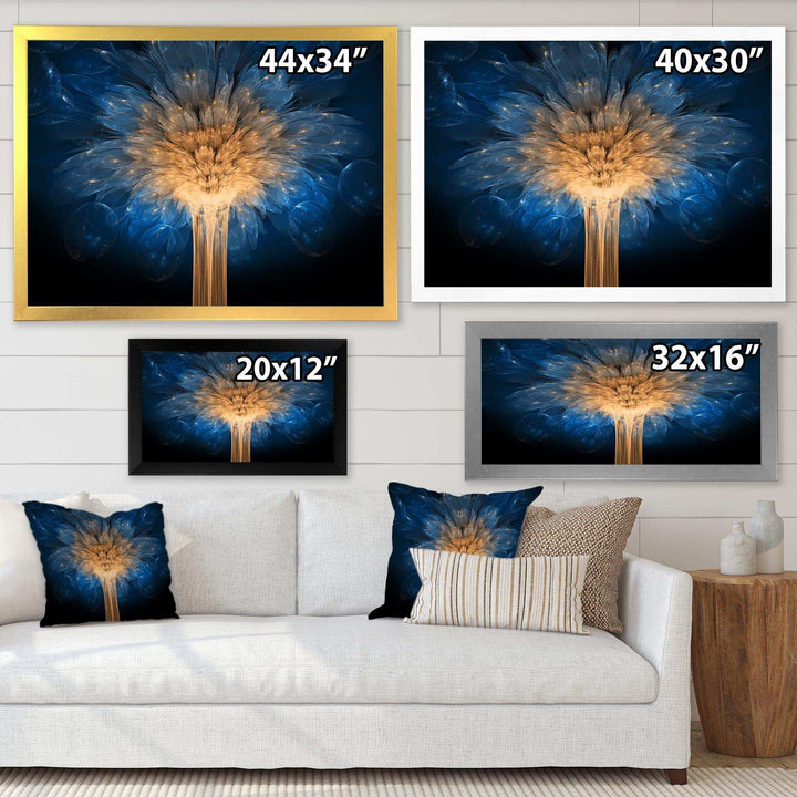 Fractal Blue Dragon Flower - Modern Living Room Wall Decor
