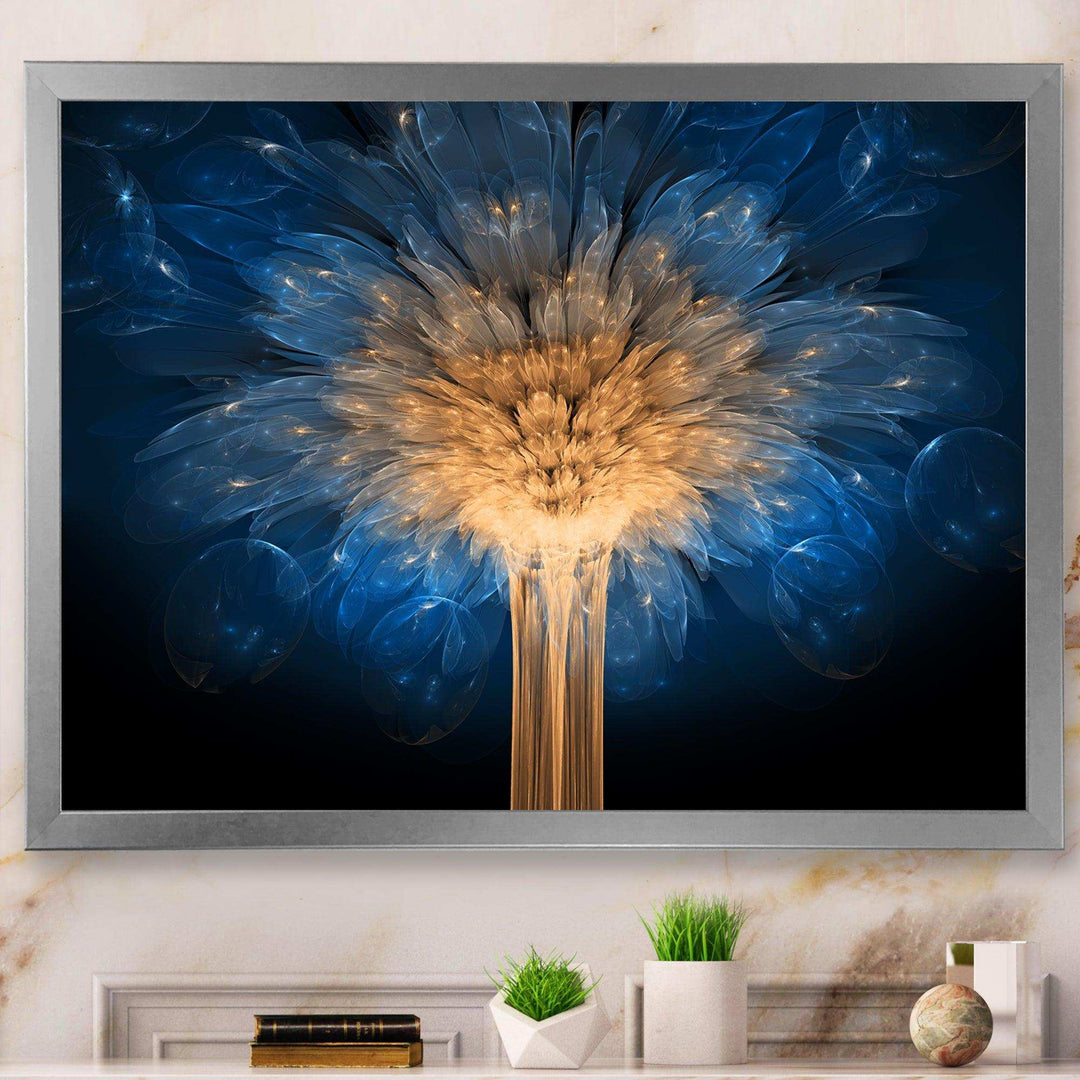 Fractal Blue Dragon Flower - Modern Living Room Wall Decor