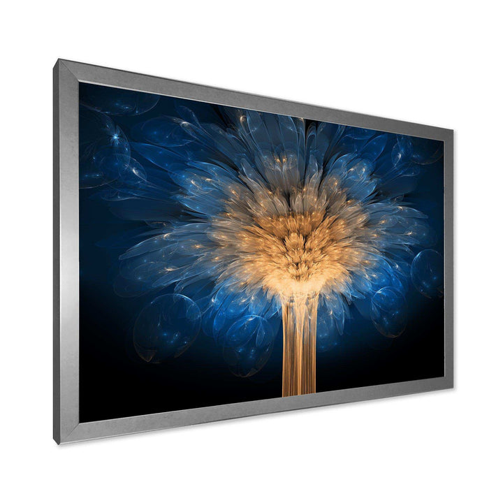 Fractal Blue Dragon Flower - Modern Living Room Wall Decor
