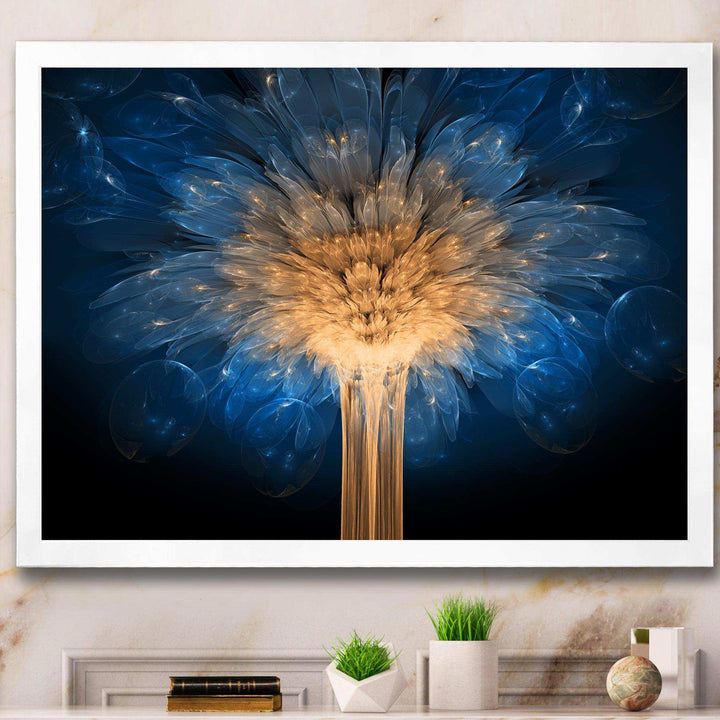 Fractal Blue Dragon Flower - Modern Living Room Wall Decor