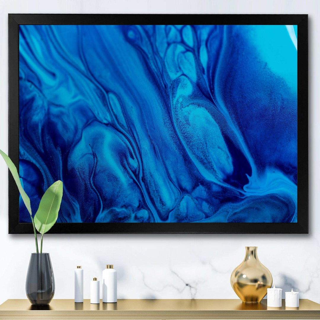 Dark Blue Abstract Acrylic Paint Mix - Modern Canvas Wall Art