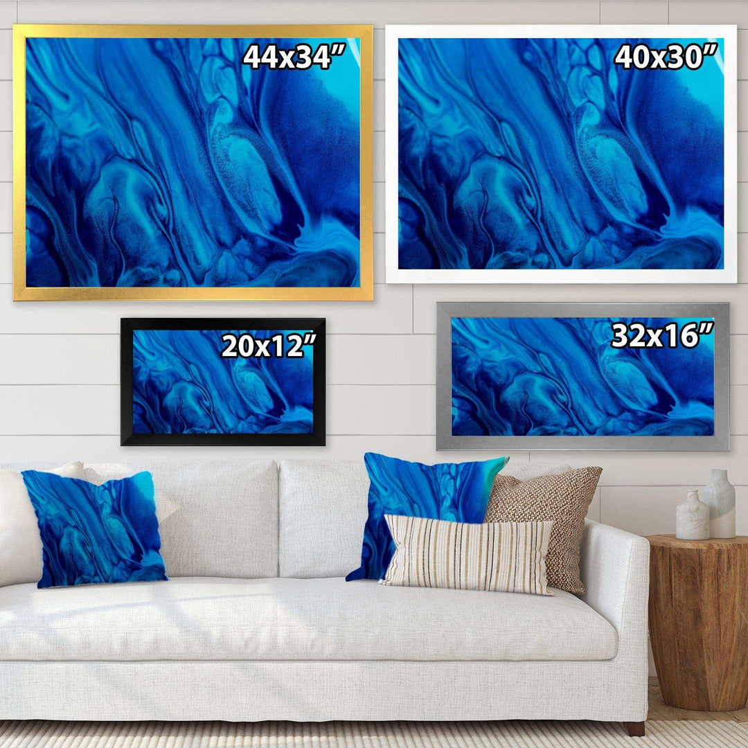 Dark Blue Abstract Acrylic Paint Mix - Modern Canvas Wall Art