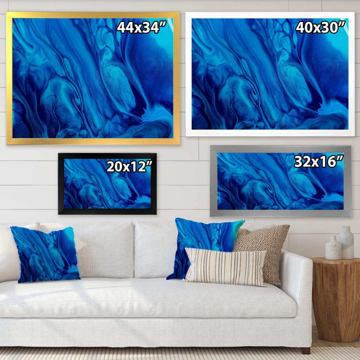 Dark Blue Abstract Acrylic Paint Mix - Modern Canvas Wall Art