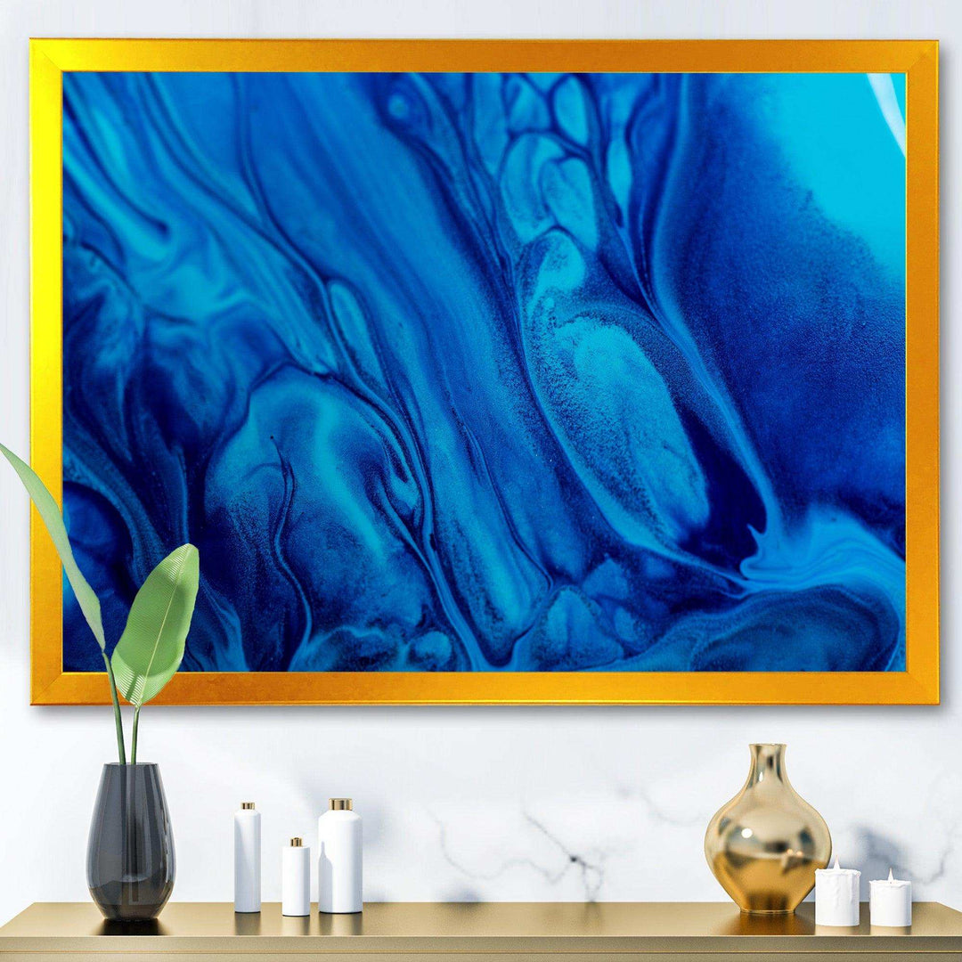 Dark Blue Abstract Acrylic Paint Mix - Modern Canvas Wall Art