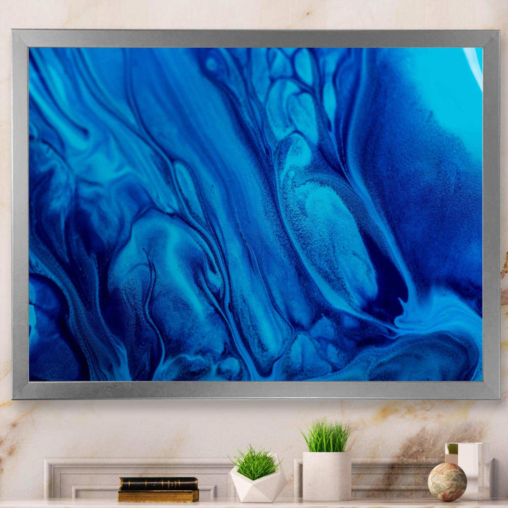 Dark Blue Abstract Acrylic Paint Mix - Modern Canvas Wall Art