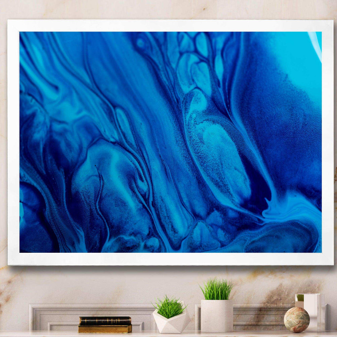 Dark Blue Abstract Acrylic Paint Mix - Modern Canvas Wall Art