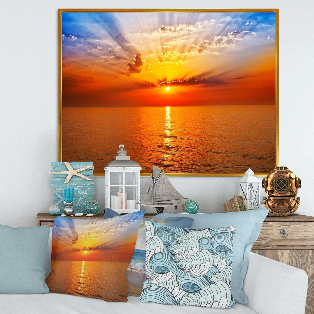 Orange Sea Sunrise under Blue Sky