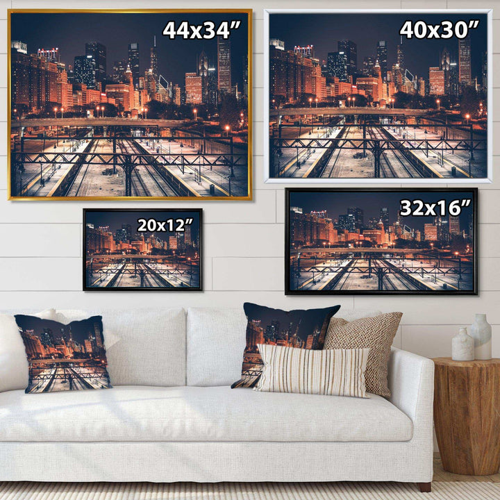 Dark Chicago Skyline and Railroad