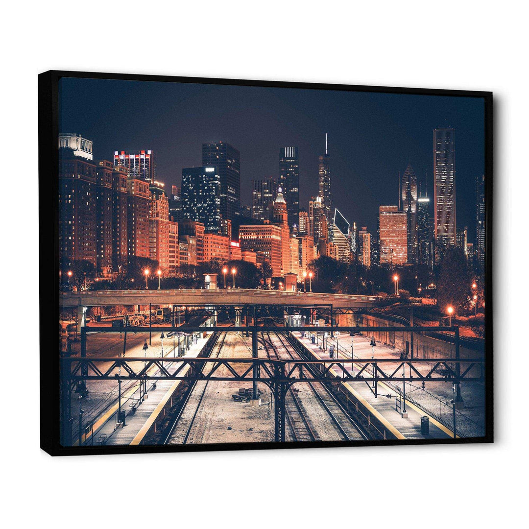 Dark Chicago Skyline and Railroad