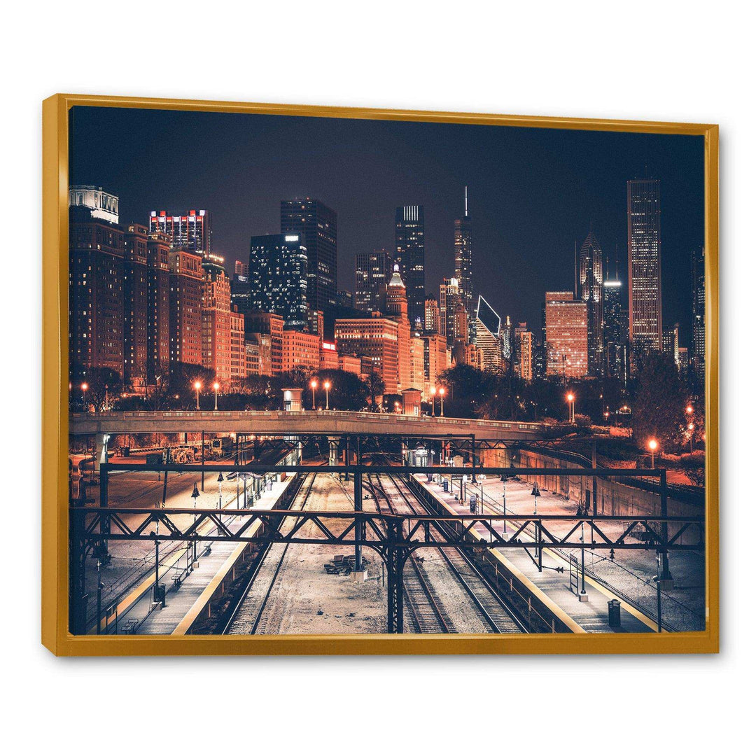 Dark Chicago Skyline and Railroad