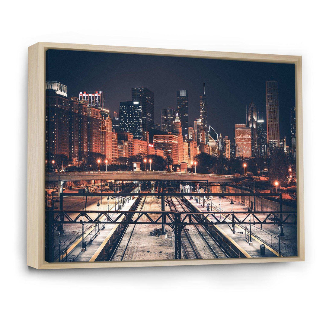 Dark Chicago Skyline and Railroad