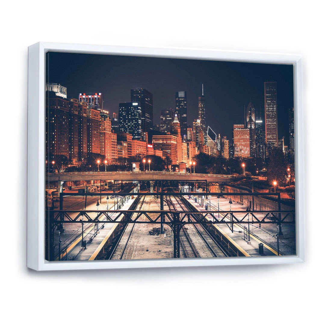 Dark Chicago Skyline and Railroad