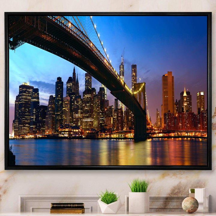Manhattan City with Bridge under Blue Sky