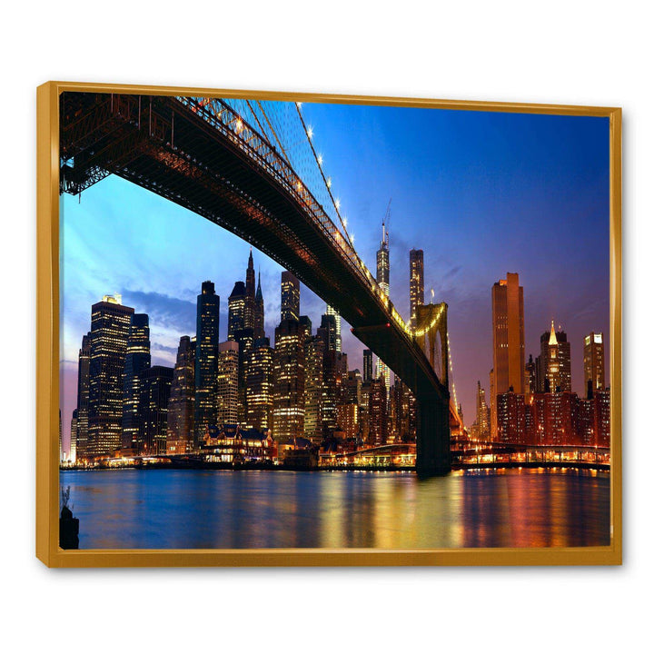 Manhattan City with Bridge under Blue Sky