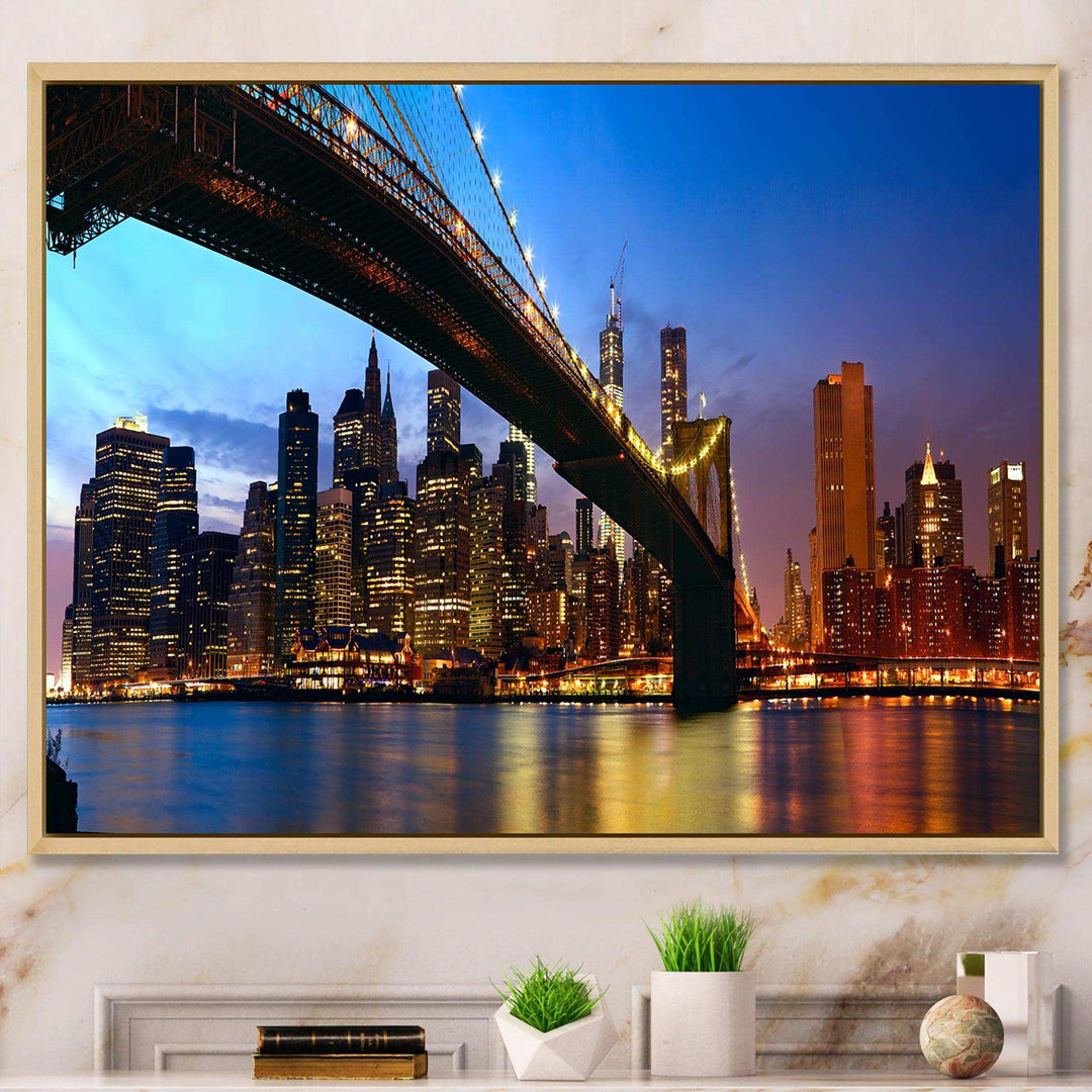 Manhattan City with Bridge under Blue Sky
