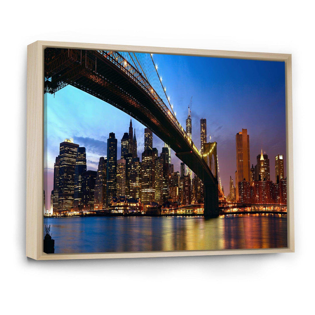 Manhattan City with Bridge under Blue Sky