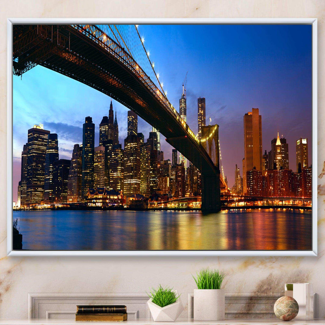 Manhattan City with Bridge under Blue Sky