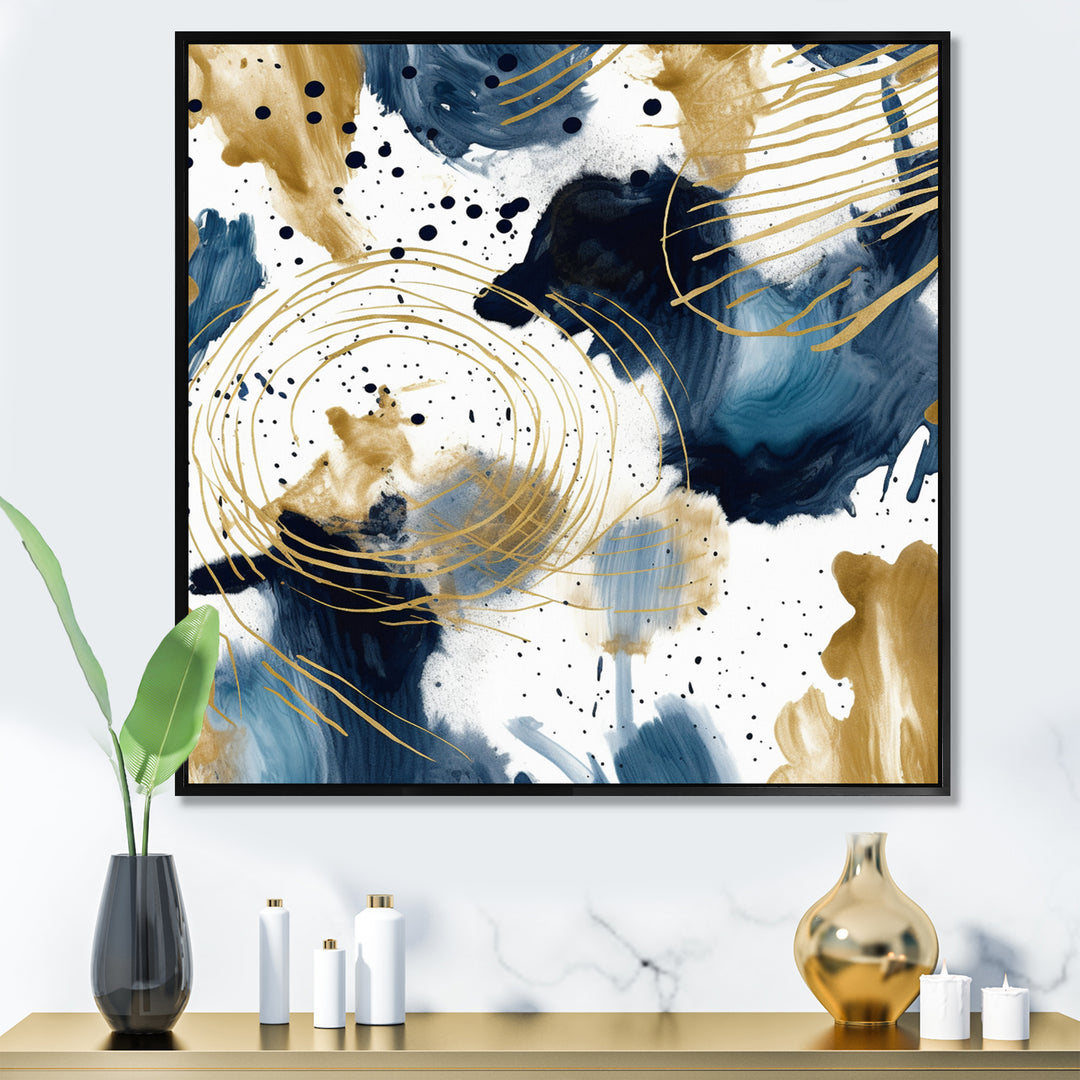 Abstract Pattern With Blue &amp; Golden Textures I Framed Print Vibrant Gold - 1.5"Width