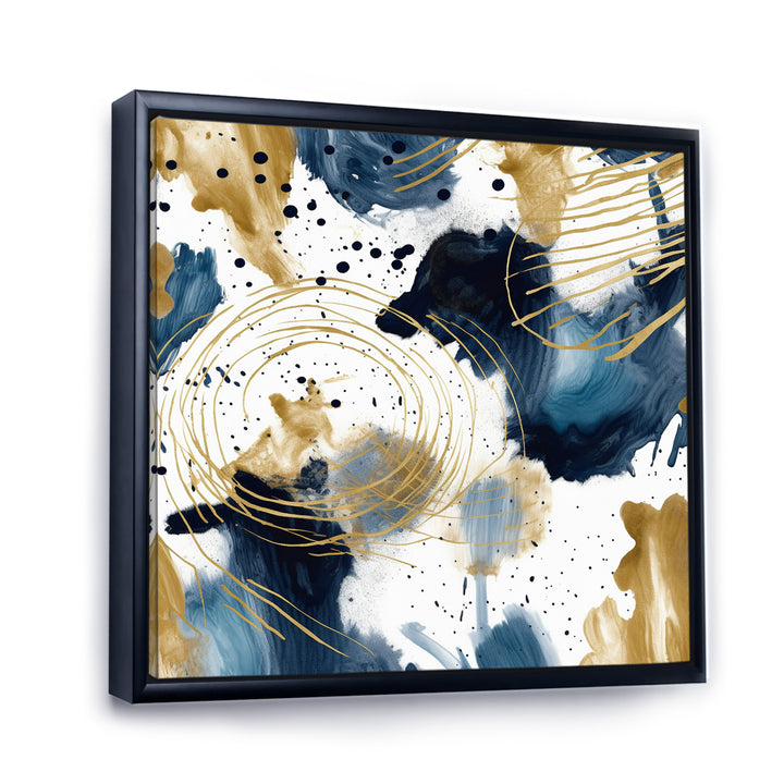 Abstract Pattern With Blue &amp; Golden Textures I Framed Canvas Vibrant Black - 1.5"Thick