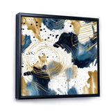 Abstract Pattern With Blue & Golden Textures I Framed Canvas Vibrant Black - 1.5"Thick