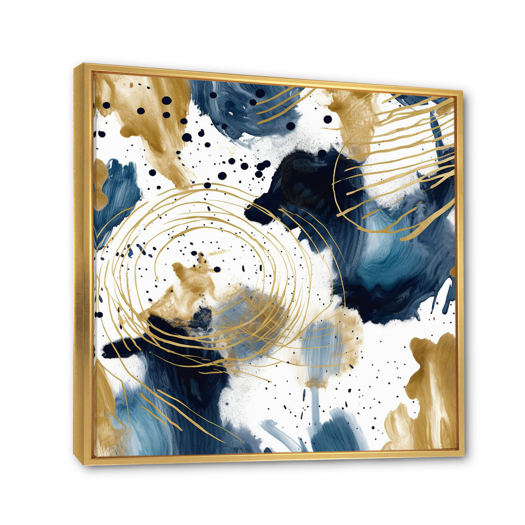 Abstract Pattern With Blue &amp; Golden Textures I Framed Canvas Vibrant Gold - 1.5"Thick