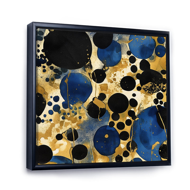 Abstract Pattern With Blue &amp; Golden Textures XI Framed Canvas Vibrant Black - 1.5"Thick