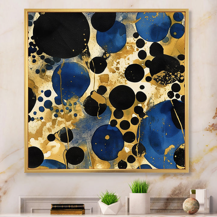 Abstract Pattern With Blue &amp; Golden Textures XI Framed Canvas Vibrant Black - 1.5"Thick