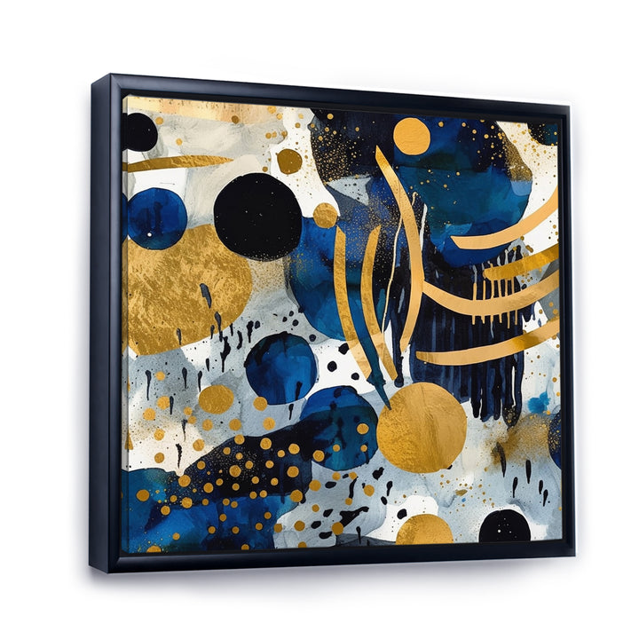 Abstract Pattern With Blue &amp; Golden Textures XIX Framed Canvas Vibrant Black - 1.5"Thick