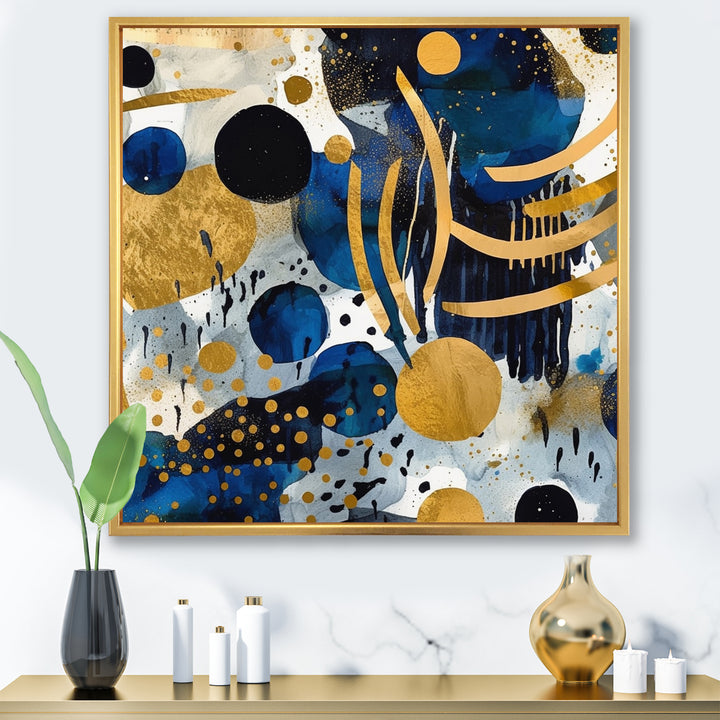 Abstract Pattern With Blue &amp; Golden Textures XIX Framed Canvas Vibrant Black - 1.5"Thick