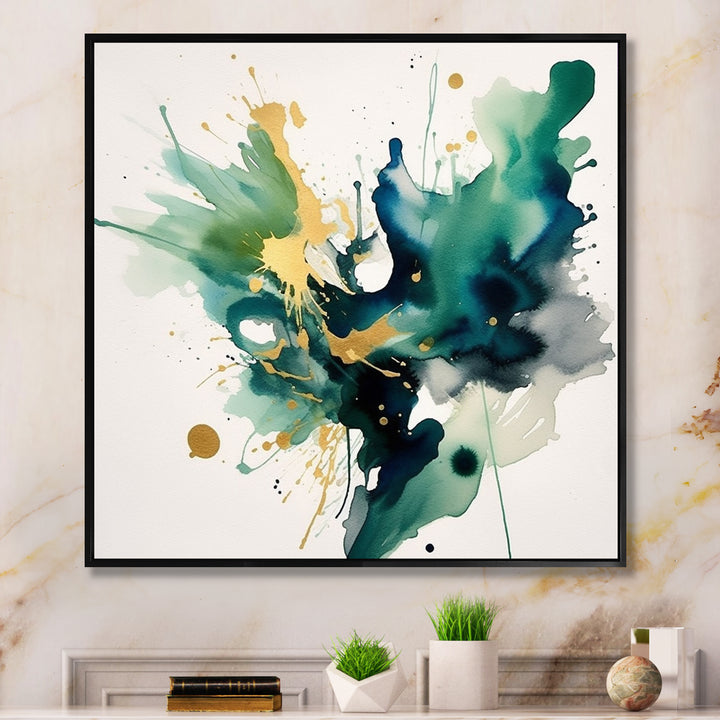 "Dark Blue, Turquoiseá and Gold Strokes I" Framed Print Vibrant Gold - 1.5"Width