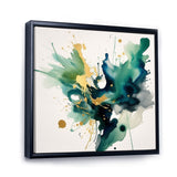 "Dark Blue, Turquoiseá and Gold Strokes I" Framed Canvas Vibrant Black - 1.5"Thick