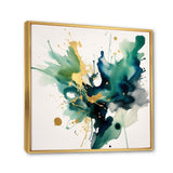 "Dark Blue, Turquoiseá and Gold Strokes I" Framed Canvas Vibrant Gold - 1.5"Thick