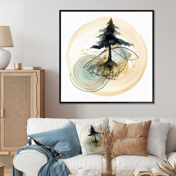 Abstract Landscape Of Mountains Moon and Tree I Framed Print Vibrant Gold - 1.5"Width