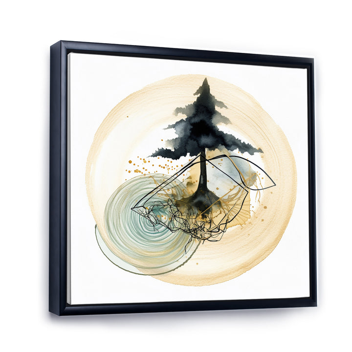 Abstract Landscape Of Mountains Moon and Tree I Framed Canvas Vibrant Black - 1.5"Thick