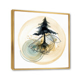 Abstract Landscape Of Mountains Moon and Tree I Framed Canvas Vibrant Gold - 1.5"Thick