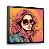 1950S Pop Art Pink Woman Portrait II Framed Canvas Vibrant Black - 1.5"Thick