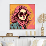 1950S Pop Art Pink Woman Portrait II Framed Canvas Vibrant Black - 1.5"Thick