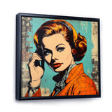 1950S Pop Art Woman Portrait I Framed Canvas Vibrant Black - 1.5"Thick